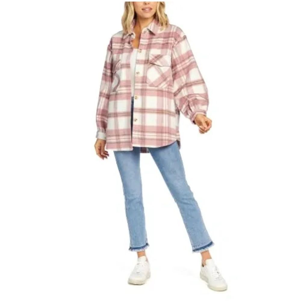 Mud Pie Highland Plaid Womens Oversized Shacket Size S